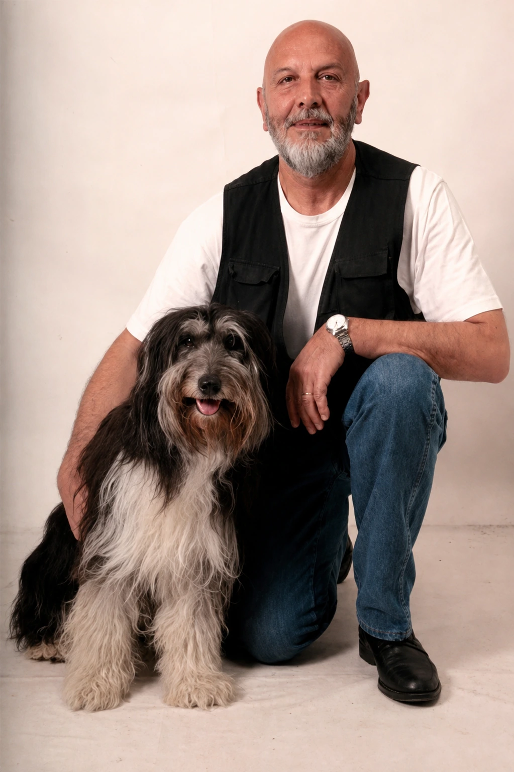 Hugo Daniel Victorero junto a su perro Gumi